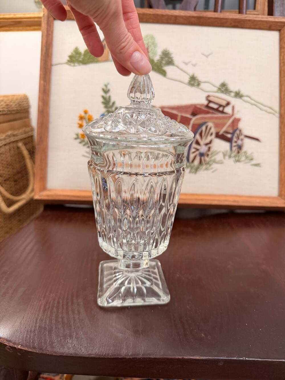 Vintage Indiana Clear Pressed Glass Footed Candy Dish Jar With Lid Home Decor
